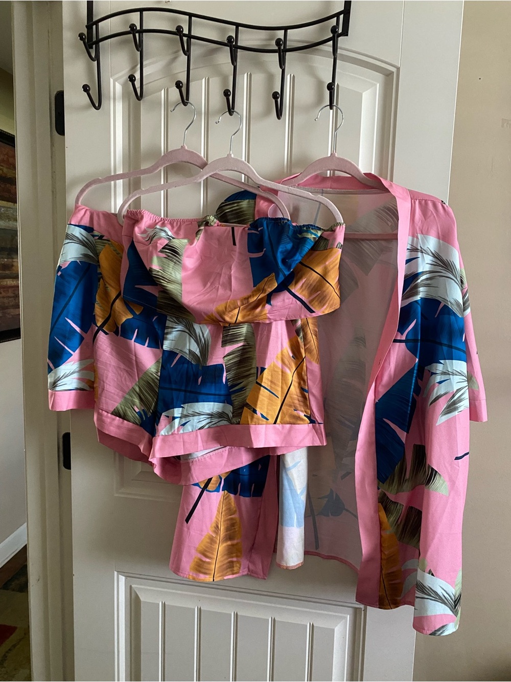 Pink Tropical Print Three-Piece Short set